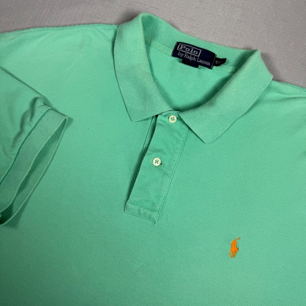 Polo Ralph Lauren Mens XXL Mint Green Orange Pony Short Sleeve Pique Polo Shirt